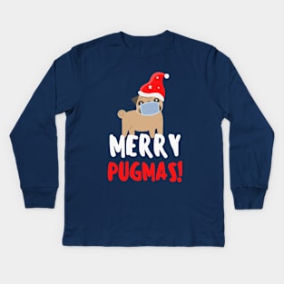 Merry Pugmask! Funny Christmas Pug Kids Long Sleeve T-Shirt